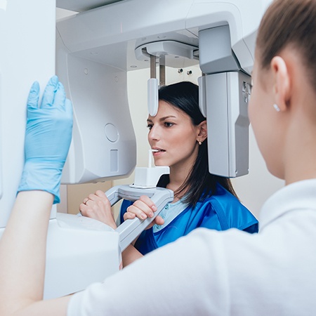 Woman receiving C T x-ray scans