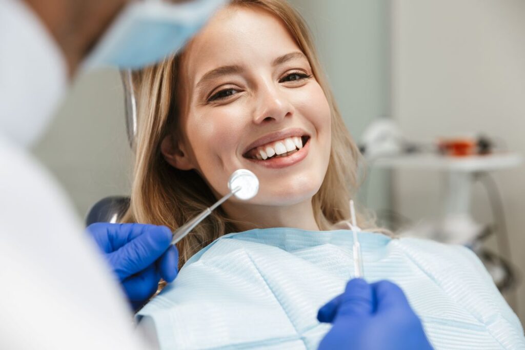 A woman in the chair at a dentist’s office